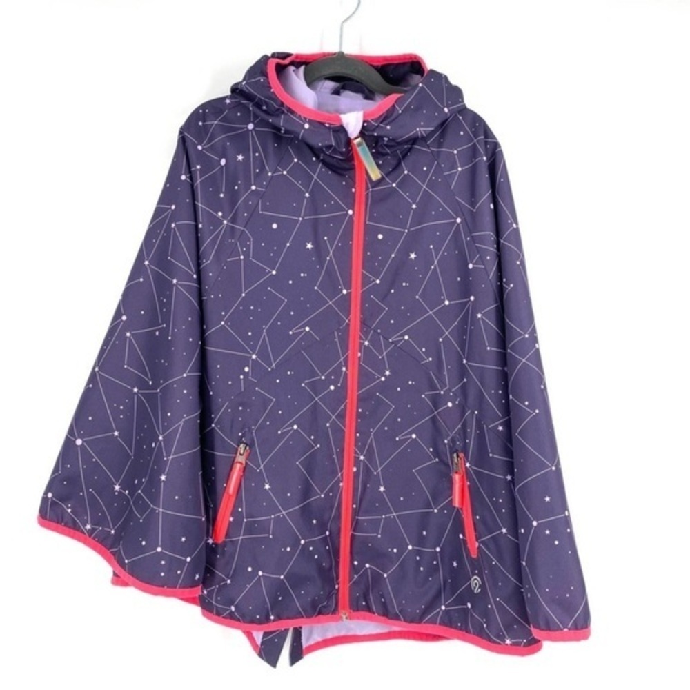 Champion Constellation Rain Cape Hooded Purple Kids Girls Front Zip Pockets 7/8